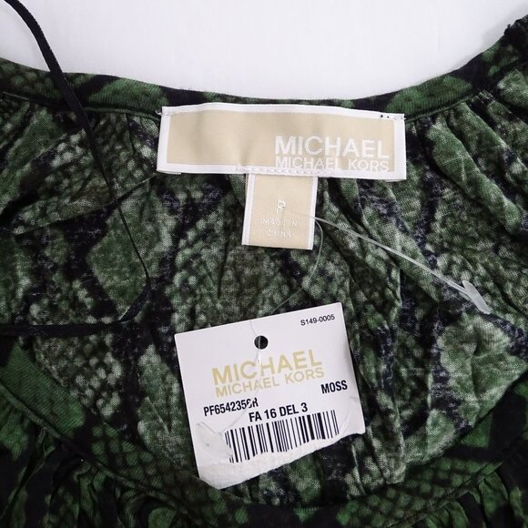 Michael Michael Kors Green Snake Print Knit Top Women Size P 3/4 Sleeve Pullover - Picture 6 of 11